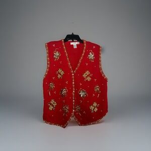 Claudia D Large Christmas Sweater Vest Jeweled Beaded Vintage Large.